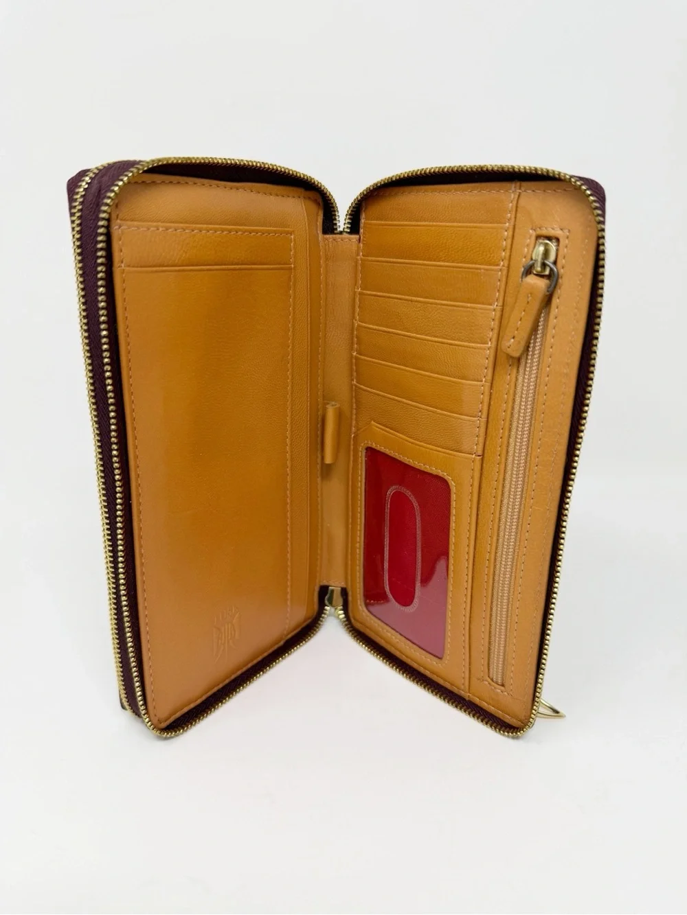 Tusk Croc Embossed Leather Double Zip Around Continental Wallet Burgundy